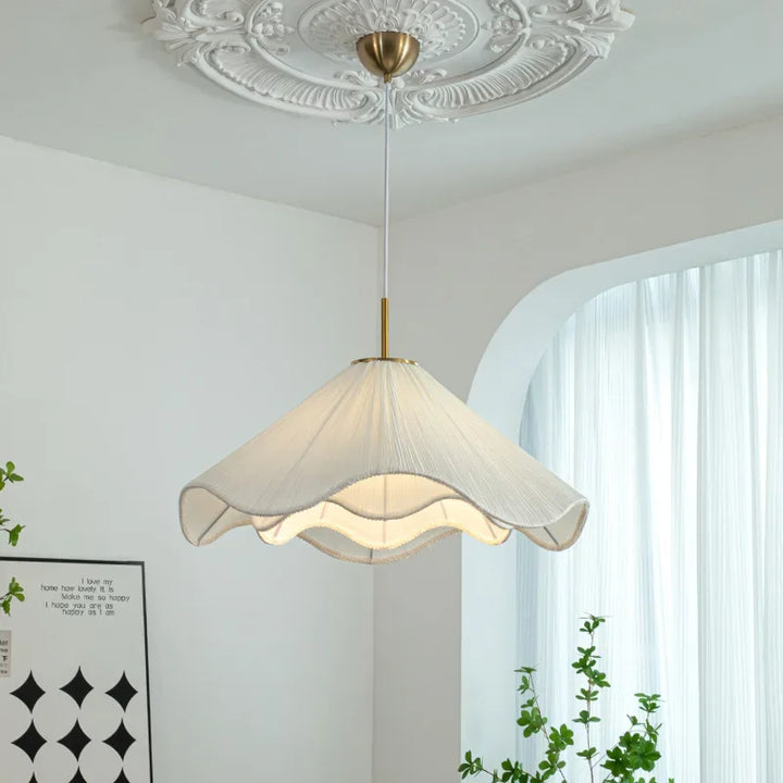 Nordic Fabric LED Chandelier – Modern White Pendant Light