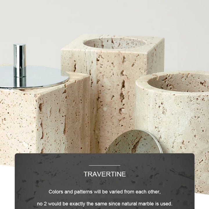 Beige Travertine Bathroom Set – Marble Vanity Accessories