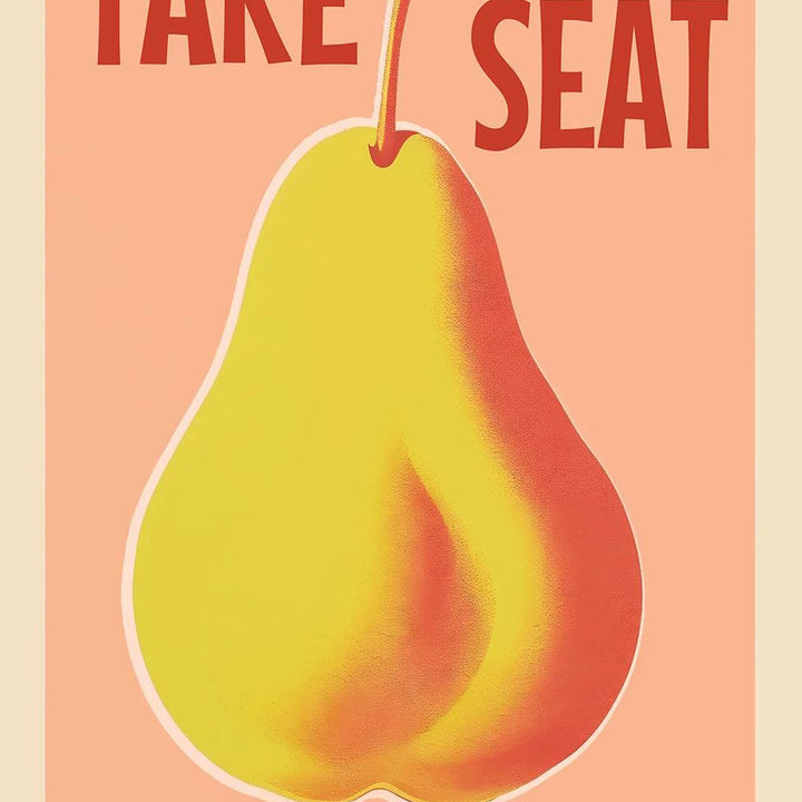 Funny Retro Bathroom Wall Art – “Take A Seat Sweet Cheeks” Canvas Print | Quirky Toilet Decor with Strawberry & Peach Design  2. Descrição Otimizada
