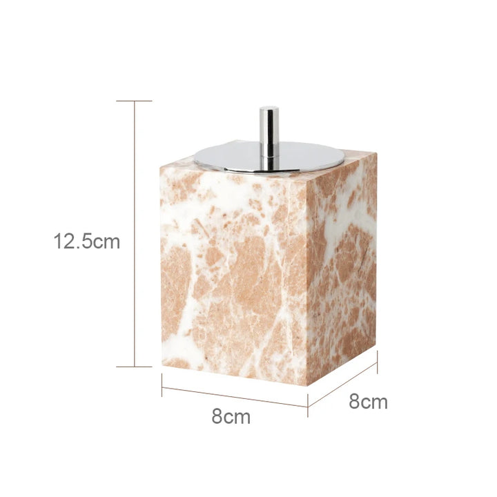 Coral Pink Marble Bathroom Set – 7-Piece Natural Stone Accessories | Soap Dispenser, Toothbrush Holder, Tissue Box, Tray & More