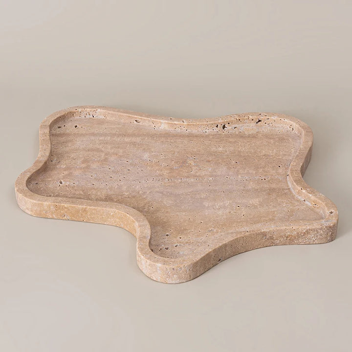 Travertine Marble Incense Burner – Beige Stone Decorative Tray