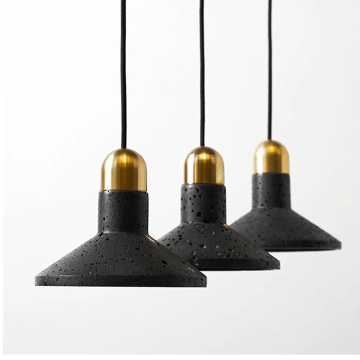 Industrial Black Stone Pendant Lamp – Nordic Retro LED Chandelier
