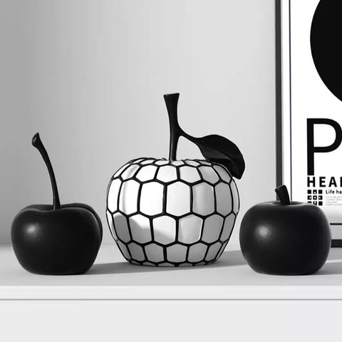 Black & White Stripe Fruit Statue – Modern Resin Decor