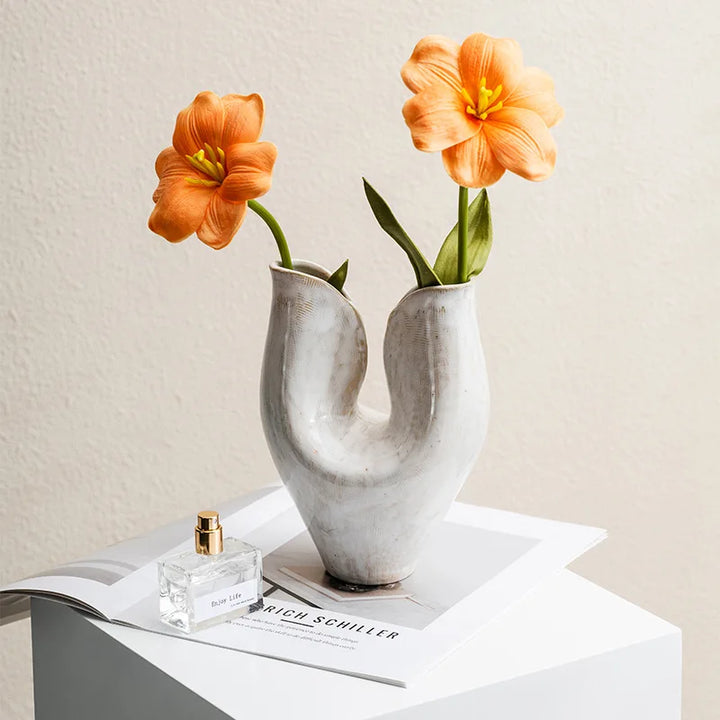 Double Mouth Ceramic Vase – Nordic Retro Home Decor