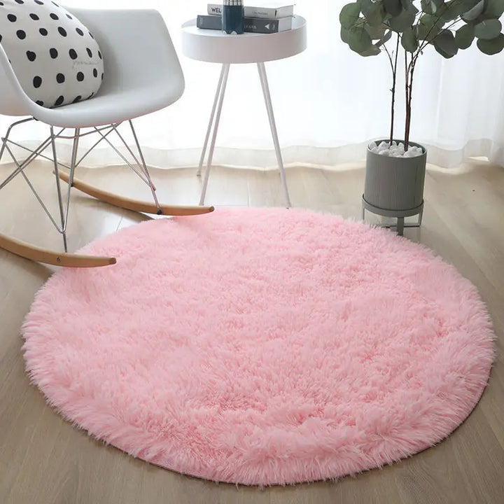 Round Plush Rug – Soft Fluffy Carpet for Living Room & Kids Room