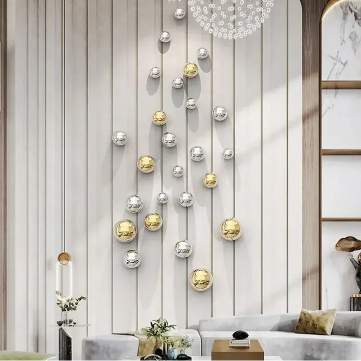 Golden and Silver Ball Wall Hanging Set – Modern Decor