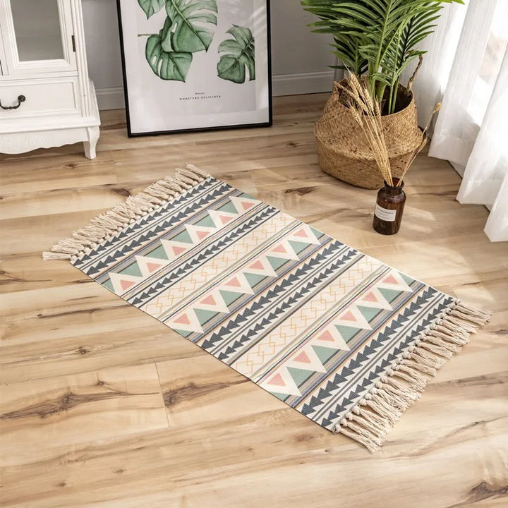 Nordic Moroccan Printed Carpet – Hand-Woven Cotton Rug