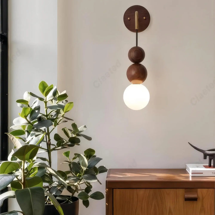 Retro Walnut Glass LED Wall Lamp – Luxury Decorative Light