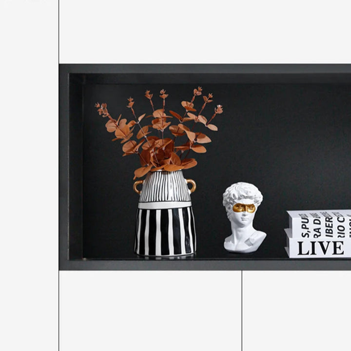 Black & White Striped Ceramic Vase – Modern Home Decor