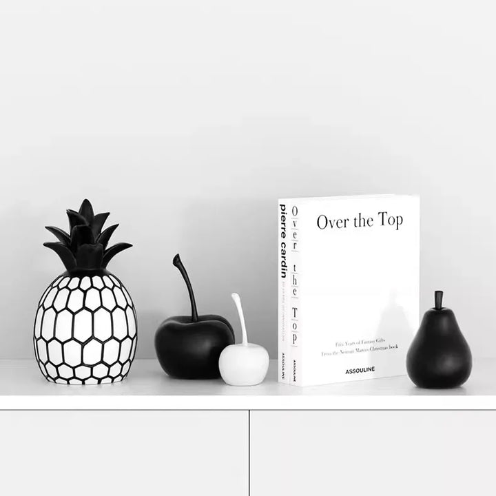 Black & White Stripe Fruit Statue – Modern Resin Decor