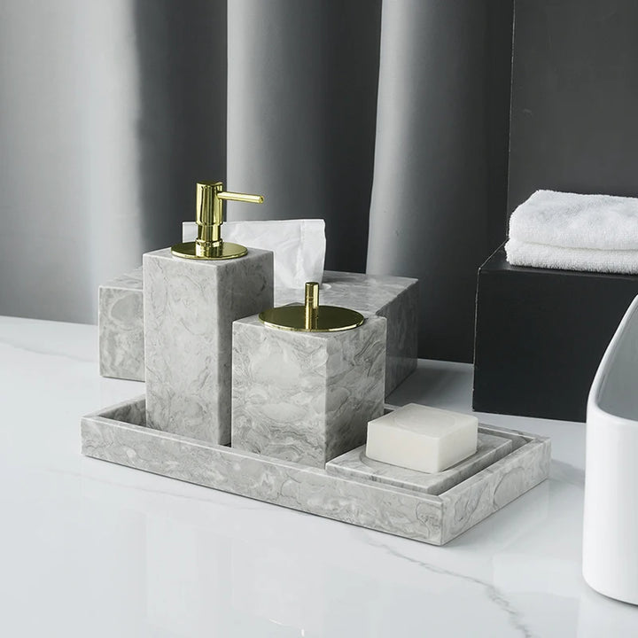 Pitaya Marble Bathroom Set – Luxury Soap Dispenser & Organizer