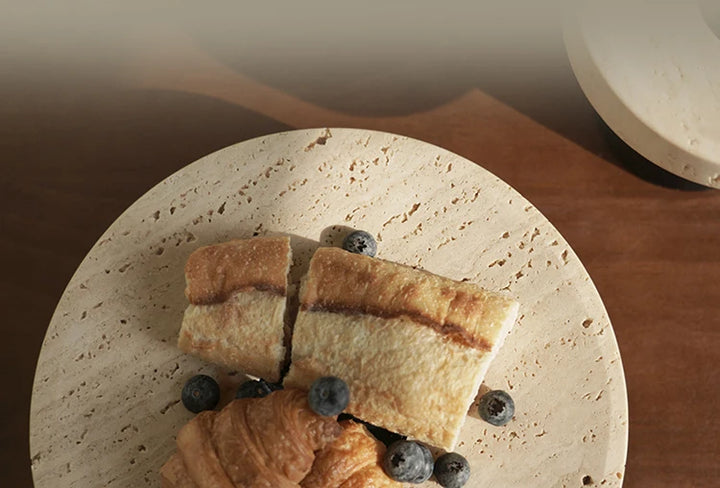 Luxury Travertine Pedestal Bowl – Marble Tray for Fruit & Decor