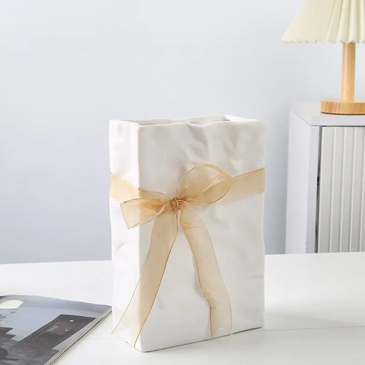 Ceramic Paper Bag Vase – Nordic Modern Home Decoration