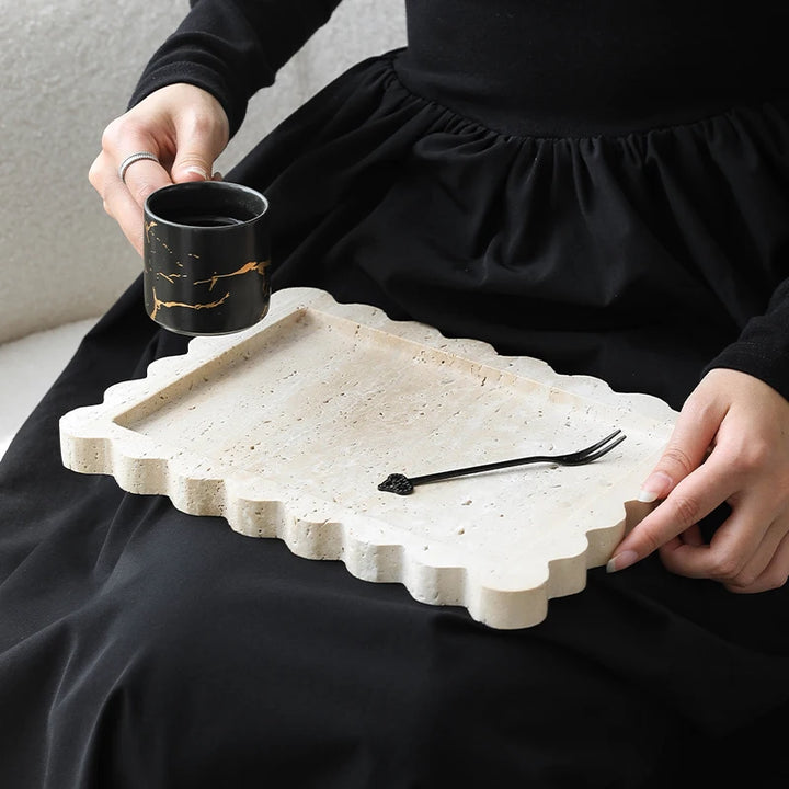 Travertine Scalloped Edge Vanity Tray