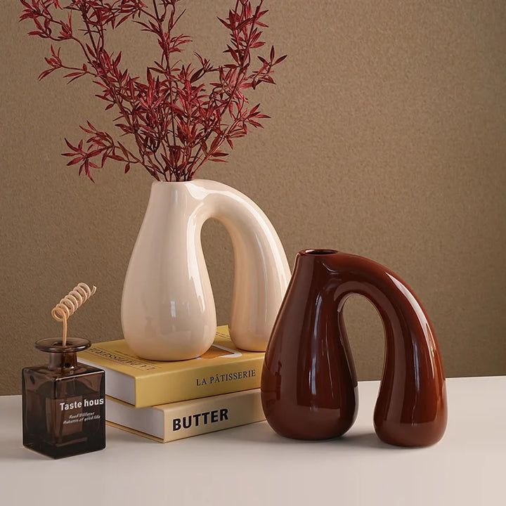 Nordic Ceramic Flower Vase – Modern Tabletop Centerpiece for Fresh Flowers | Elegant Living Room or Entryway Decoration Gift for Women