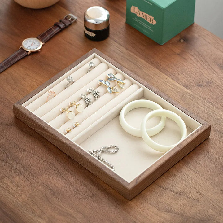 Black Walnut Jewelry Storage Box – Stackable Wooden Organizer with Large Capacity for Earrings, Necklaces & Accessories