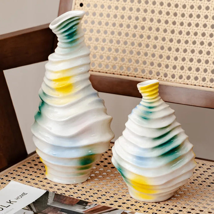 Modern Wavy Ceramic Vase – Abstract Nordic Art Decor