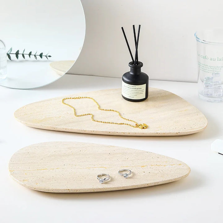 Irregular Natural Travertine Marble Tray – Jewelry, Vanity & Perfume Display Dish for Bathroom, Bedroom or Kitchen Decor