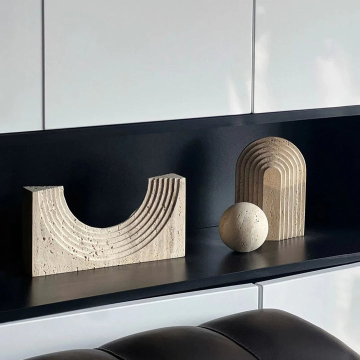 Travertine Archway Sculpture – Modern Stone Figurine for Shelf, Coffee Table, Bookshelf & TV Cabinet | Minimalist Home Decor