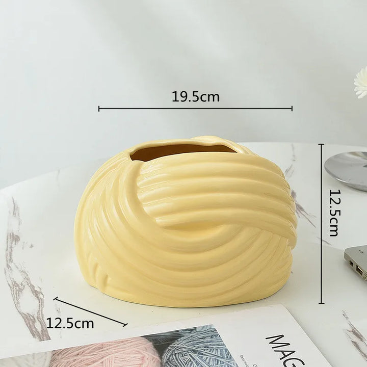 Ceramic Tissue Box with Wool Ball Accent – Modern Napkin Holder & Desk Storage Decoration