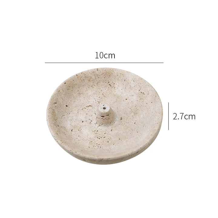 Vintage Travertine Incense Holder – Natural Stone Round Disc Burner & Ash Catcher | Antique-Style Marble Aromatherapy Plate