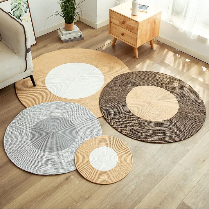 Round Woven Jute Rug with Tassels – Handmade Floor Mat