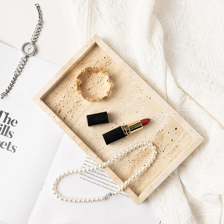 Rectangular Travertine Tray – Marble Vanity & Jewelry Organizer