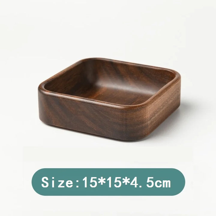 Acacia Wood Snack Plate – Solid Wood Multi-Compartment Tray for Dried Fruit, Nuts, Salad | Rustic Chinese Style Serving Bowl