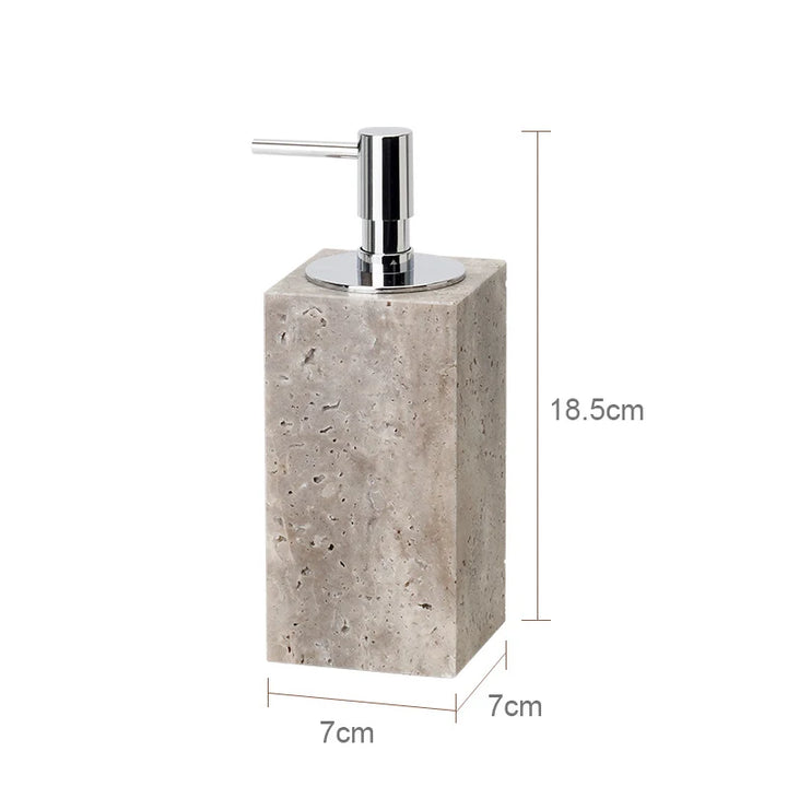 Grigio Travertine Bathroom Set – Antique Natural Stone Accessories with Soap Dispenser, Tray, Diffuser & More