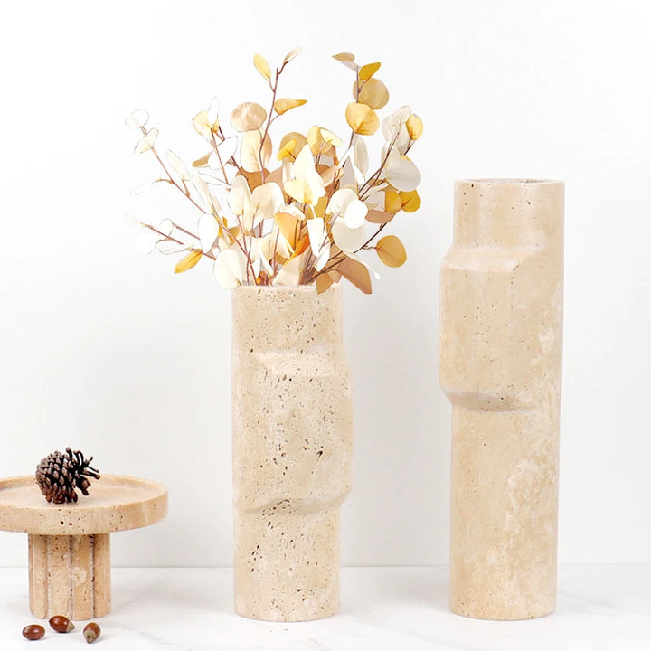 Minimalist Marble Travertine Vase – Scandinavian Table Decor