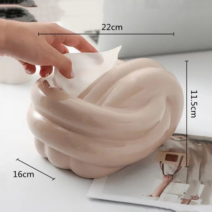 Ceramic Tissue Box with Wool Ball Accent – Modern Napkin Holder & Desk Storage Decoration