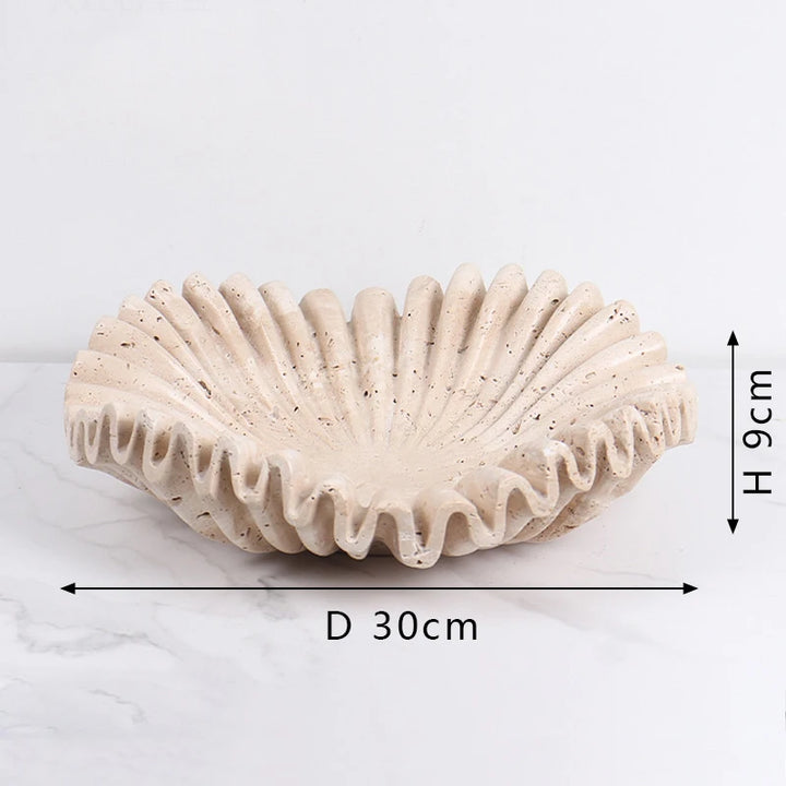 Handcrafted Travertine Ruffle Bowl – Fluted Marble Centerpiece for Kitchen, Living Room, Fruit, Jewelry & Home Decor