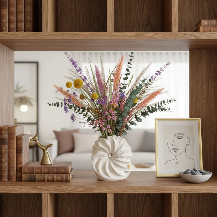 Beige Ceramic Conch Vase – Modern Coastal Table Decor