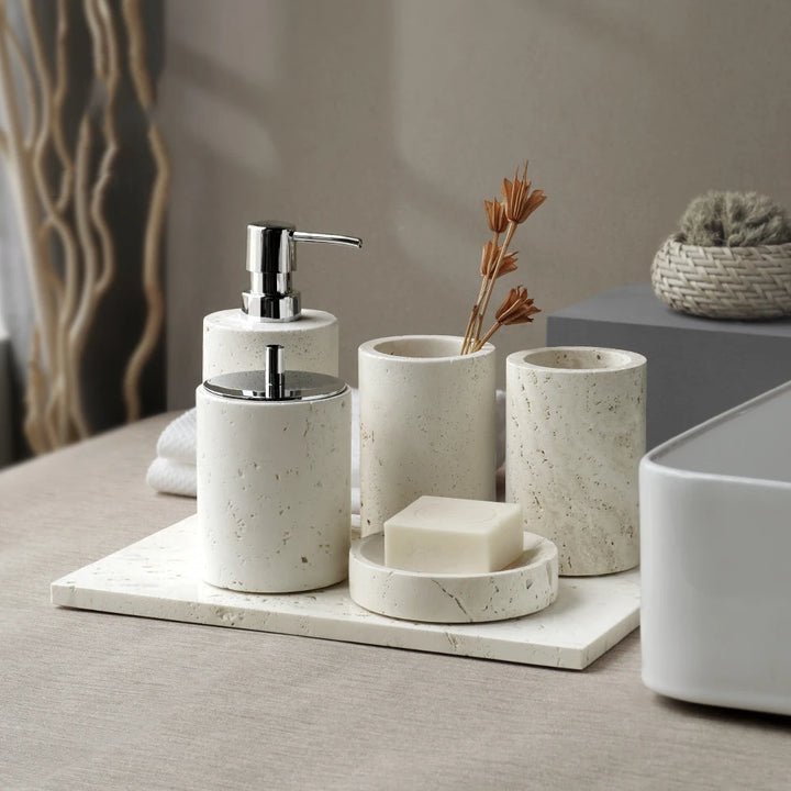 Beige Travertine Bathroom Set – Natural Marble Accessories