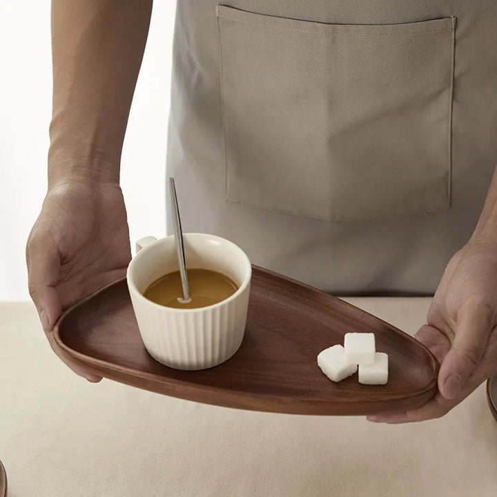 Japanese Irregular Black Walnut Wooden Tray – Handmade Dessert, Coffee & Decorative Serving Plate