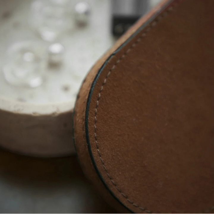 Vintage Travertine Jewelry Box – Leather Covered Stone Container