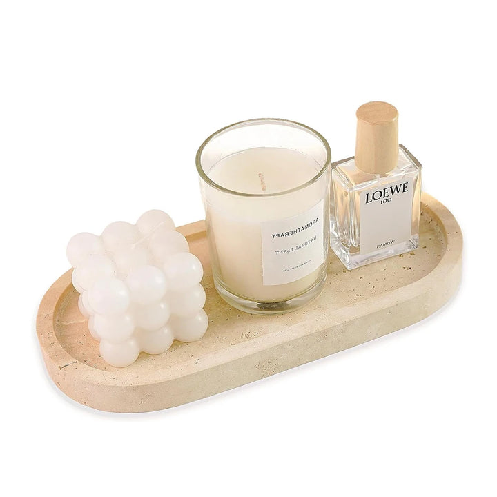 Natural Travertine Marble Tray – Elegant Stone Organizer for Bathroom, Vanity, Jewelry, Perfume & Decor | Handmade Luxury Gift