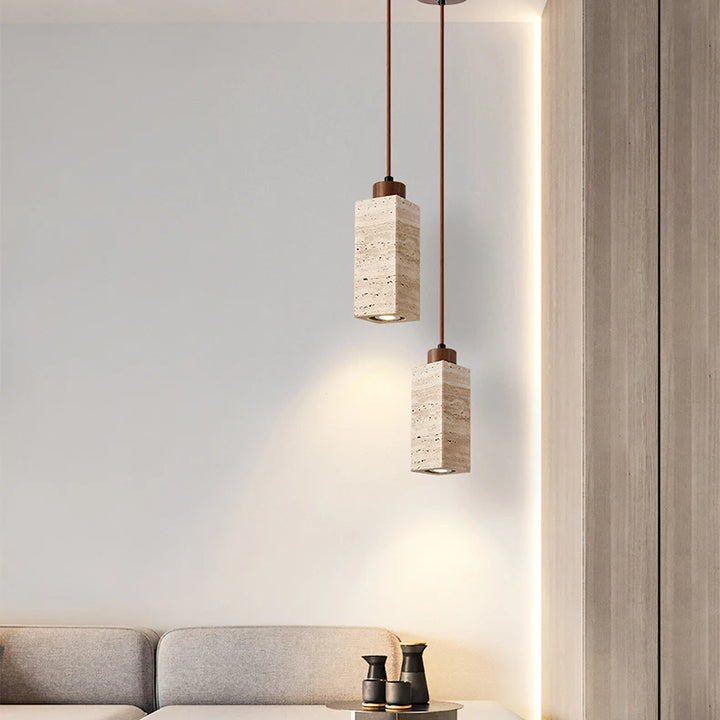 Yellow Travertine Pendant Lamp – Wabi-Sabi Marble Light