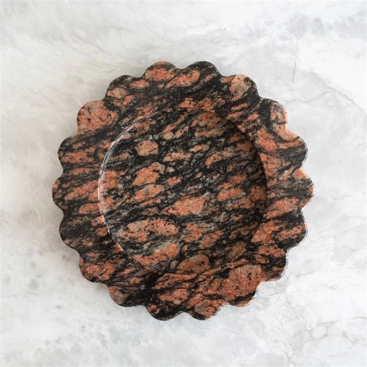 Natural Travertine Marble Tray – Scalloped Luxury Jewelry & Display Plate | Square Stone Organizer for Home & Vanity Decor