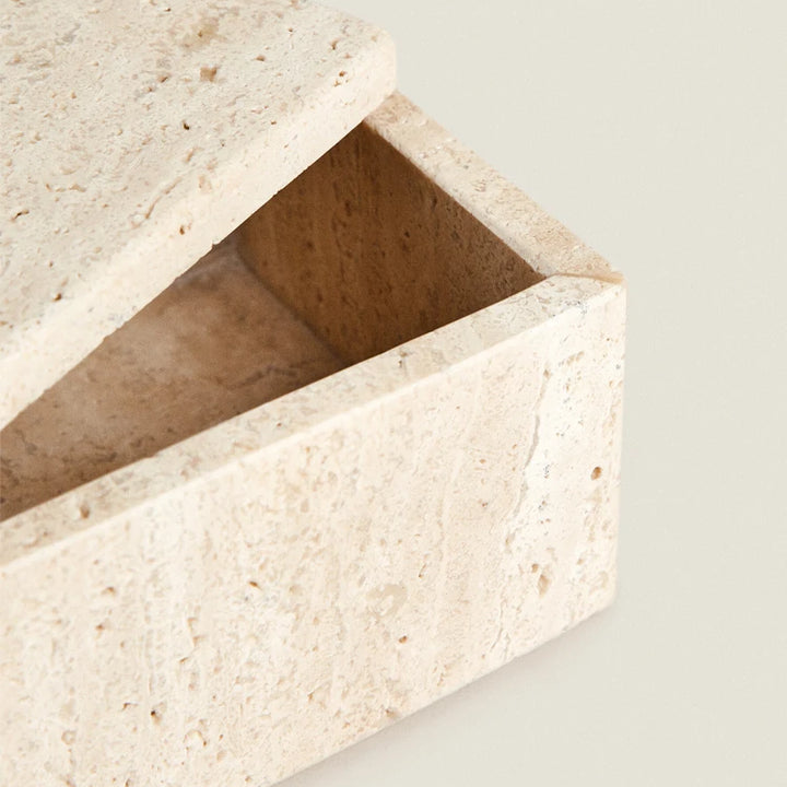 Natural Travertine Storage Jar – Marble Organizer Canister for Jewelry, Cotton Swabs, Makeup Pads & Bathroom Essentials