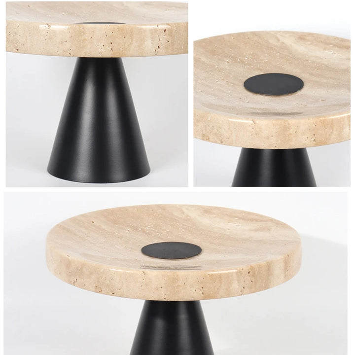 Beige Travertine Tray with Metal Base – Vintage Stone Stand