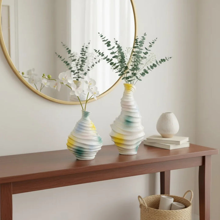 Modern Wavy Ceramic Vase – Abstract Nordic Art Decor
