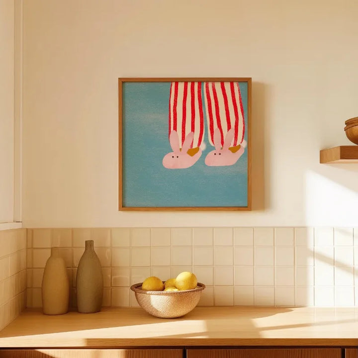 Cute Bunny Slippers Poster – Pastel Canvas Wall Art