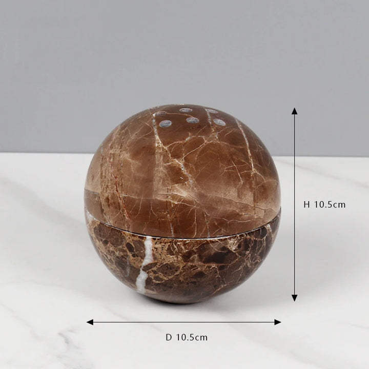 Beige Travertine Sphere Incense Burner – Natural Marble Mubkhar for Aromatherapy, Meditation & Home Decor | 10.5cm Handcrafted Stone Ornament