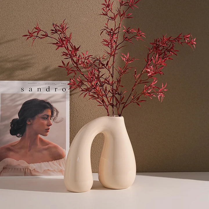 Nordic Ceramic Flower Vase – Modern Tabletop Centerpiece for Fresh Flowers | Elegant Living Room or Entryway Decoration Gift for Women