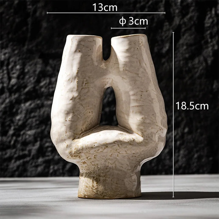 Double Mouth H Ceramic Vase – Nordic Wabi-Sabi Home Decor