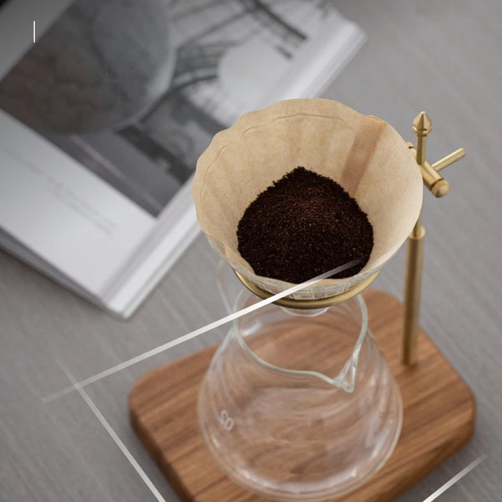Adjustable Solid Wood Coffee Drip Stand – Brass Holder