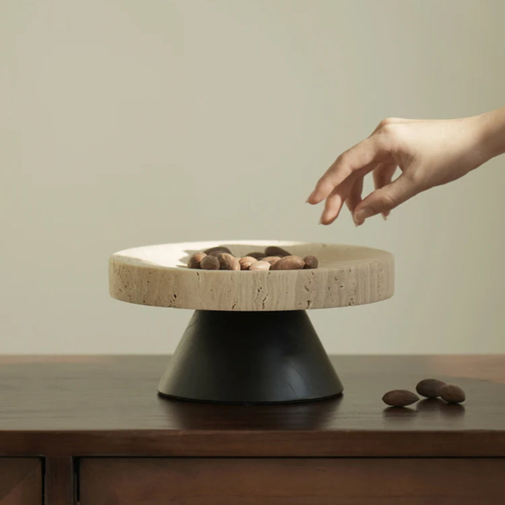 Luxury Travertine Pedestal Bowl – Marble Tray for Fruit & Decor