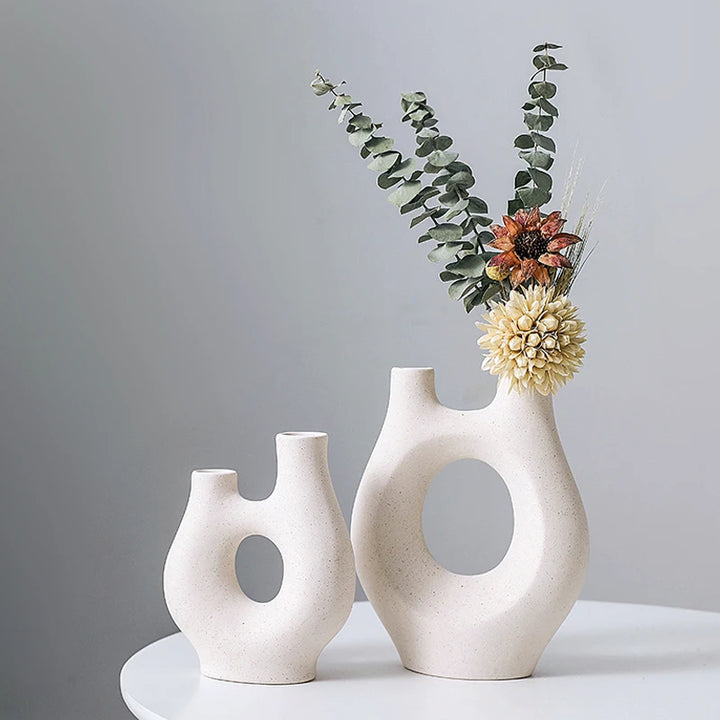 Nordic White Ceramic Vase – Modern Decorative Flower Vase with Unique Shape for Living Room, Bedroom & Home Decor