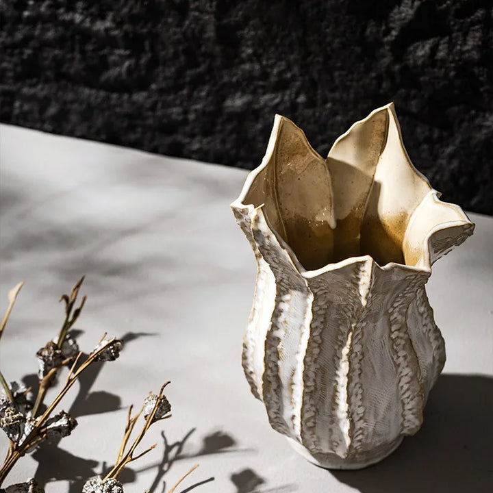 Nordic 5-Petal Ceramic Vase – Modern Wabi-Sabi Decor